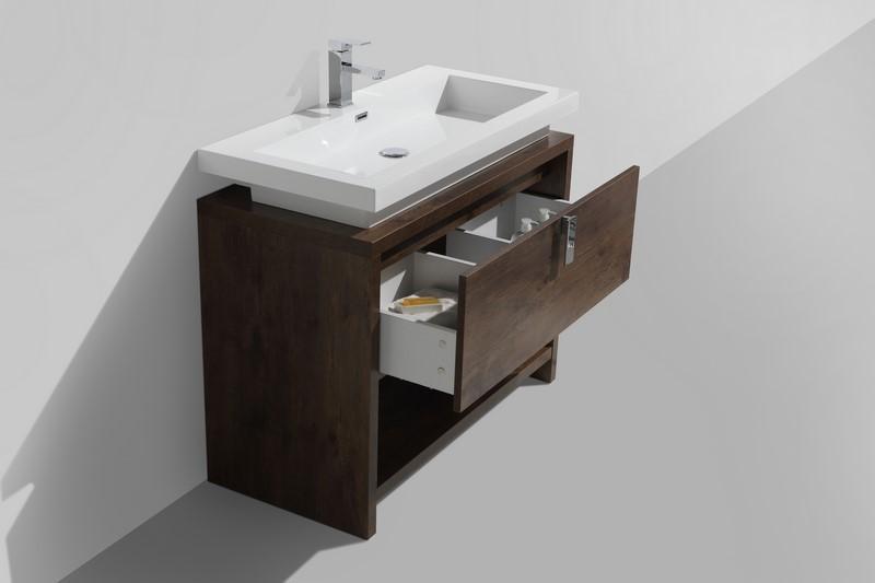 KubeBath Levi 40 in. Modern Bathroom Vanity w/ Cubby Hole - Rose Wood, L1000RW