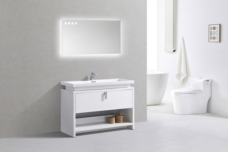 Levi 48 in. Modern Bathroom Vanity w/ Cubby Hole - High Gloss White