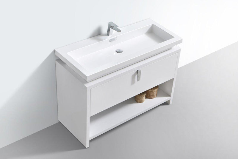 Levi 48 in. Modern Bathroom Vanity w/ Cubby Hole - High Gloss White