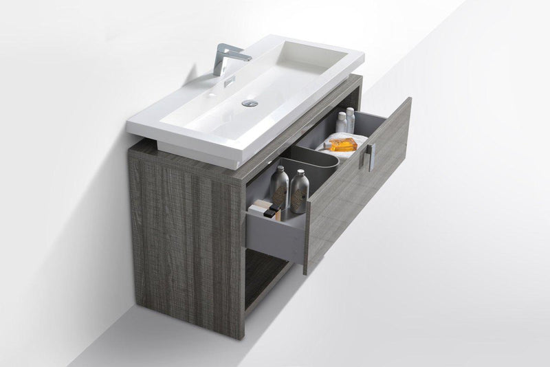 KubeBath Levi 48 in. Modern Bathroom Vanity w/ Cubby Hole - Ash Gray, L1200HGASH