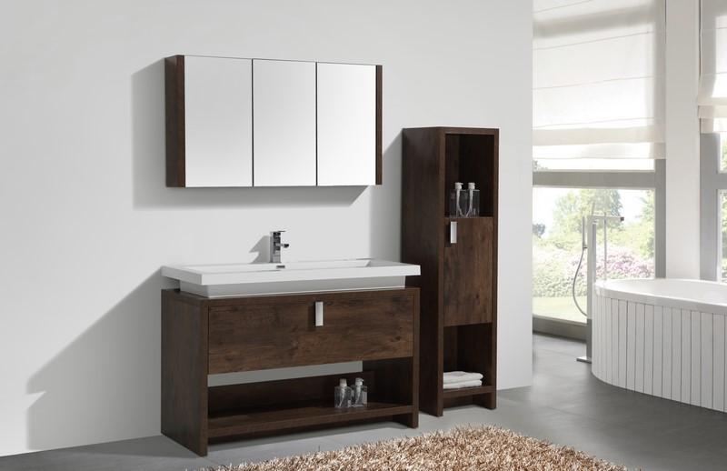 KubeBath Levi 48 in. Modern Bathroom Vanity w/ Cubby Hole - Rose Wood, L1200RW