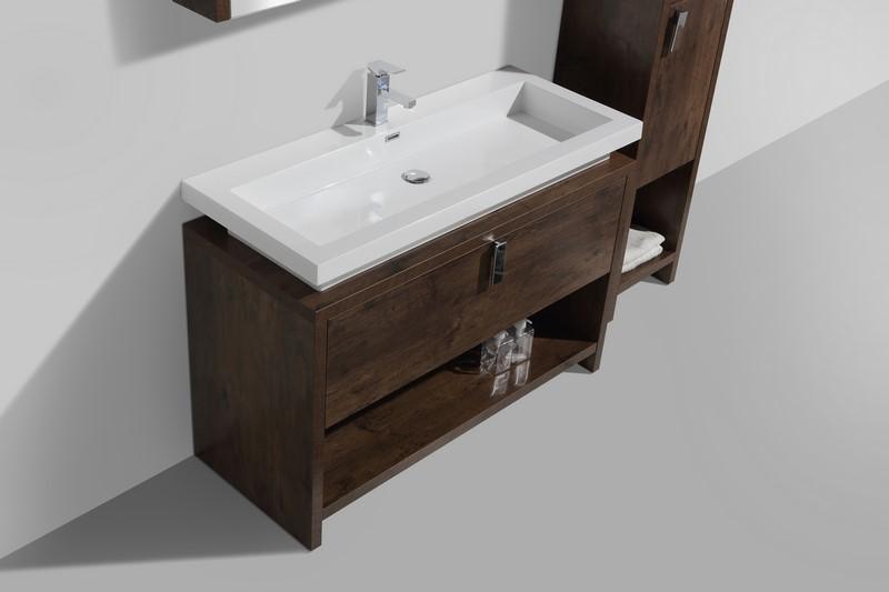 KubeBath Levi 48 in. Modern Bathroom Vanity w/ Cubby Hole - Rose Wood, L1200RW