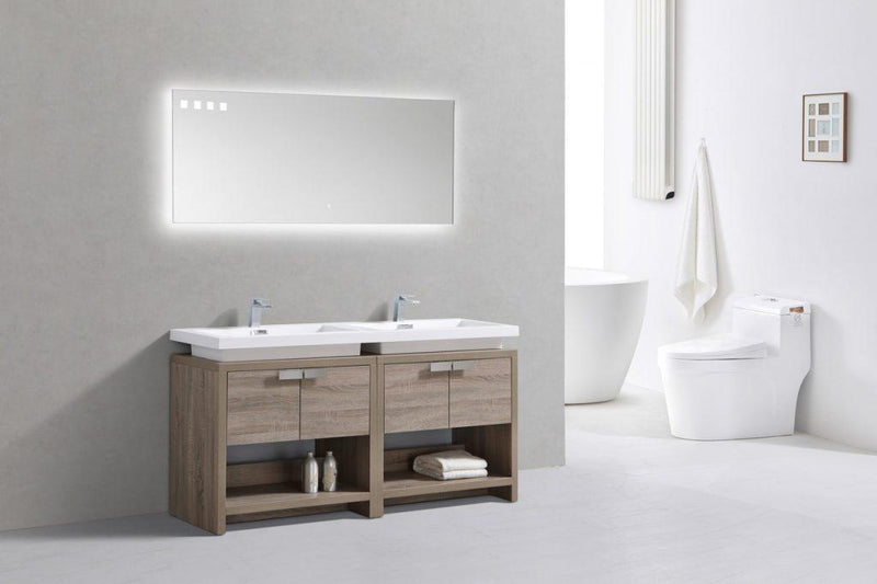 KubeBath, Levi 63 in. Modern Bathroom Vanity w/ Cubby Hole - Havana Oak, L1600CO