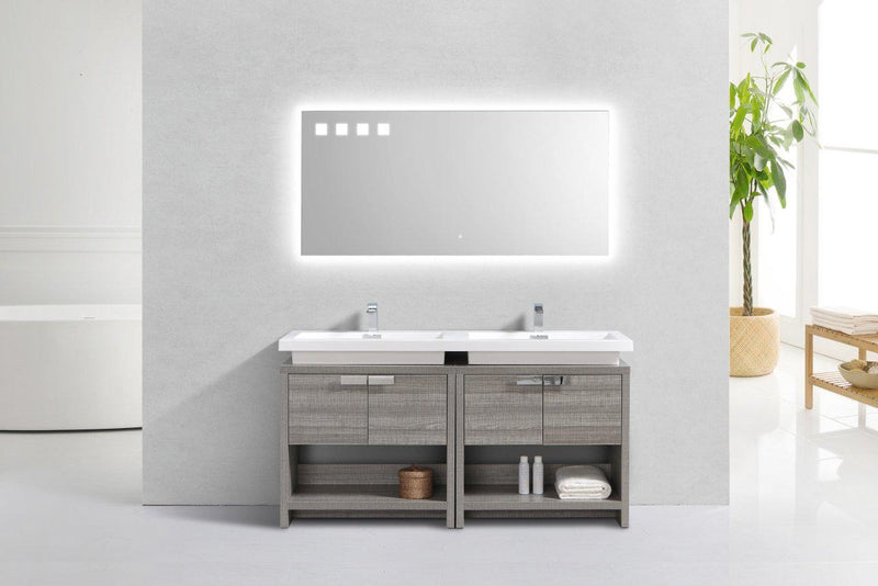 KubeBath Levi 63 in. Modern Bathroom Vanity w/ Cubby Hole - Ash Gray, L1600HGASH