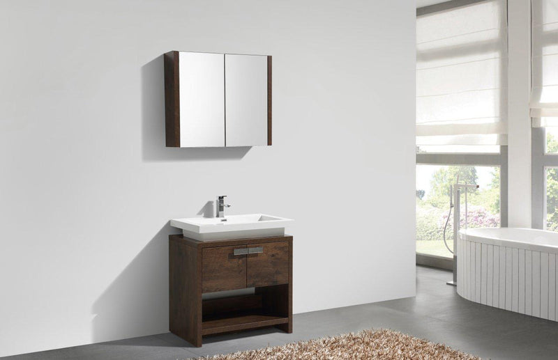 KubeBath Levi 32 in. Modern Bathroom Vanity w/ Cubby Hole - Rose Wood, L800RW