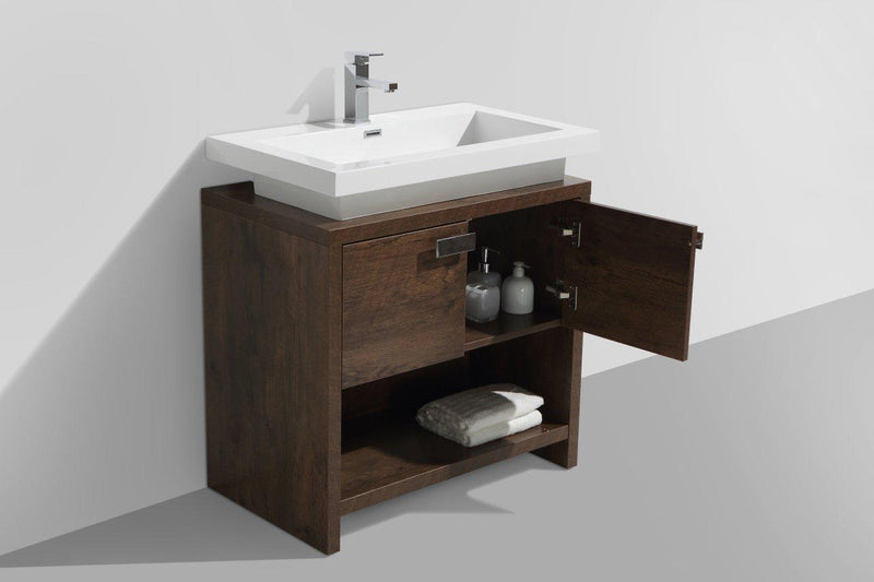 KubeBath Levi 32 in. Modern Bathroom Vanity w/ Cubby Hole - Rose Wood, L800RW