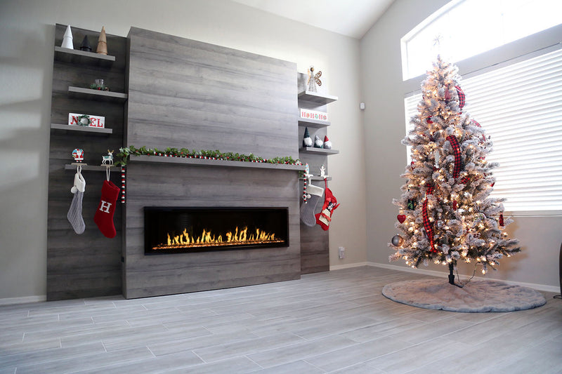 Modern Flames Allwood Fireplace Media Wall in Driftwood Gray | 60'' Orion Slim Heliovision Electric Fireplace