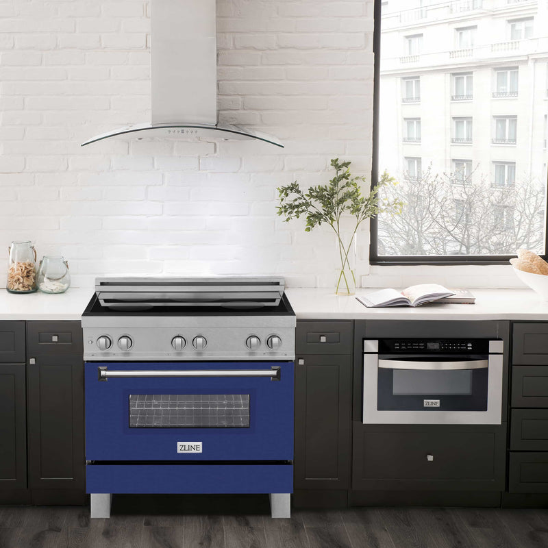 ZLINE 36-Inch 4.6 cu. ft. Induction Range with a 4 Element Stove and Electric Oven in DuraSnow Stainless Steel with Blue Gloss Door (RAINDS-BG-36)