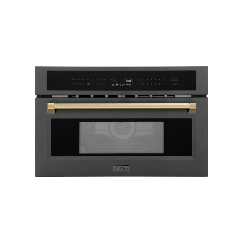 ZLINE Autograph Edition 30-Inch 1.6 cu ft. Built-in Convection Microwave Oven in Black Stainless Steel with Gold Accents (MWOZ-30-BS-G)