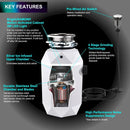 FORNO Acqua BrightDiamond 3/4HP Super Quiet Garbage Disposal Corded with Motion Sensor Cabinet Light & Pre-Wired Air Switch