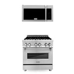 ZLINE Appliance Package - 30" Stainless Steel Dual Fuel Range and Over The Range Microwave with Traditional Handle
