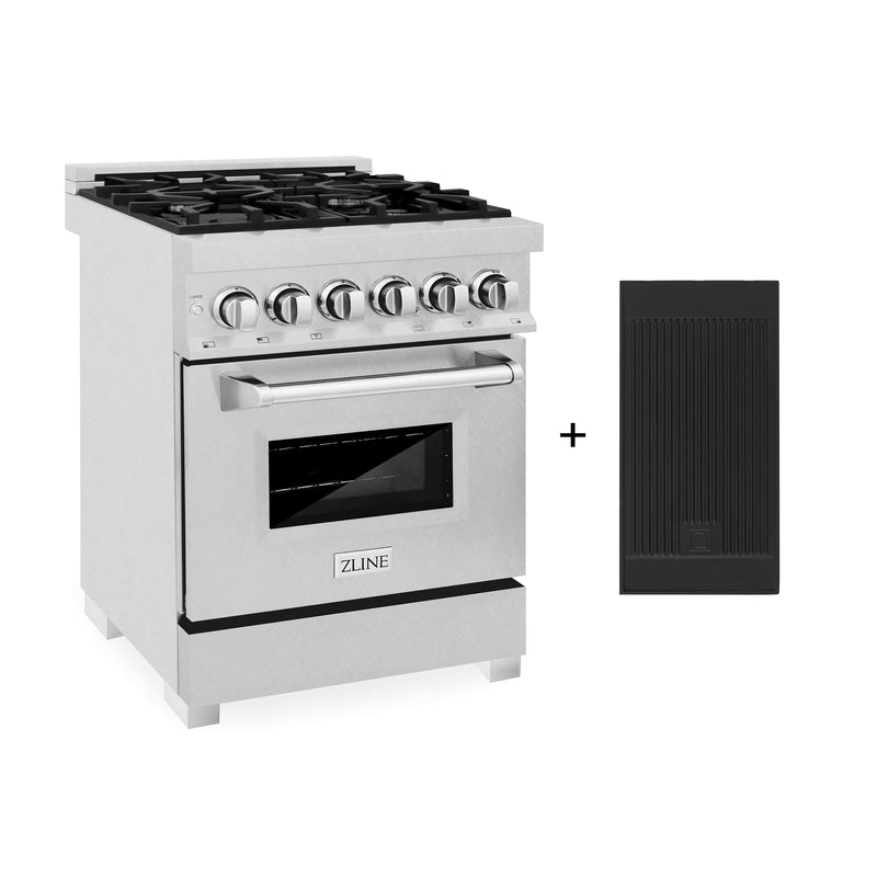 ZLINE 24-Inch Dual Fuel Range with 2.8 cu. ft. Electric Oven and Gas Cooktop and Griddle in DuraSnow Fingerprint Resistant Stainless Steel (RAS-SN-GR-24)