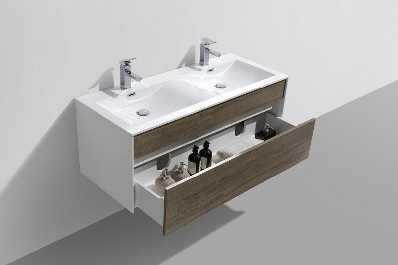 KubeBath Fitto 48 in. Havana Oak Wall Mount Modern Bathroom Vanity - Double Sink, S1200DCO
