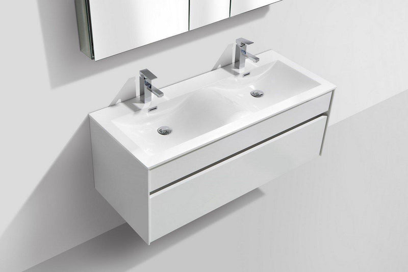 KubeBath Fitto 48 in. Wall Mount Modern Bathroom Vanity - Double Sink - High Gloss White, S1200DGW
