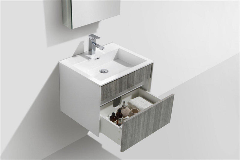 KubeBath Fitto 24 in. Ash Gray Wall Mount Modern Bathroom Vanity, S600HGASH