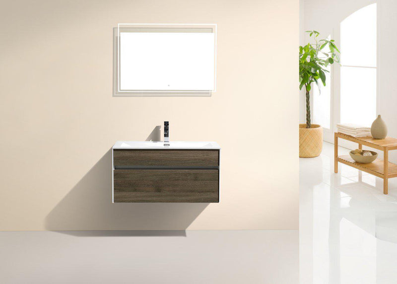 KubeBath Fitto 36 in. Havana Oak Wall Mount Modern Bathroom Vanity, S900CO