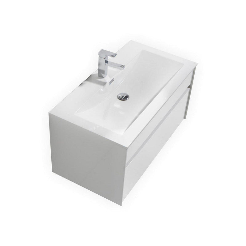 KubeBath Fitto 36 in. High Gloss White Wall Mount Modern Bathroom Vanity, S900GW