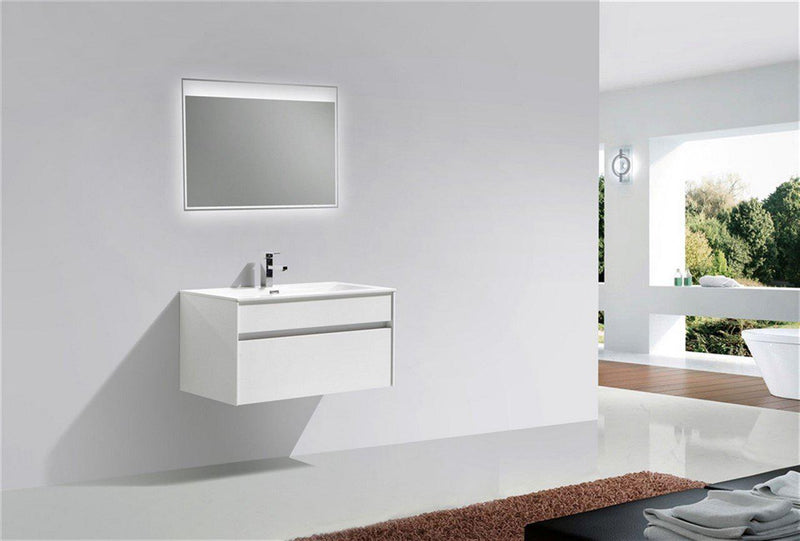 KubeBath Fitto 36 in. High Gloss White Wall Mount Modern Bathroom Vanity, S900GW