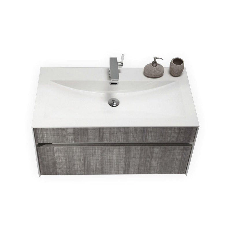 KubeBath Fitto 36 in. Ash Gray Wall Mount Modern Bathroom Vanity, S900HGASH