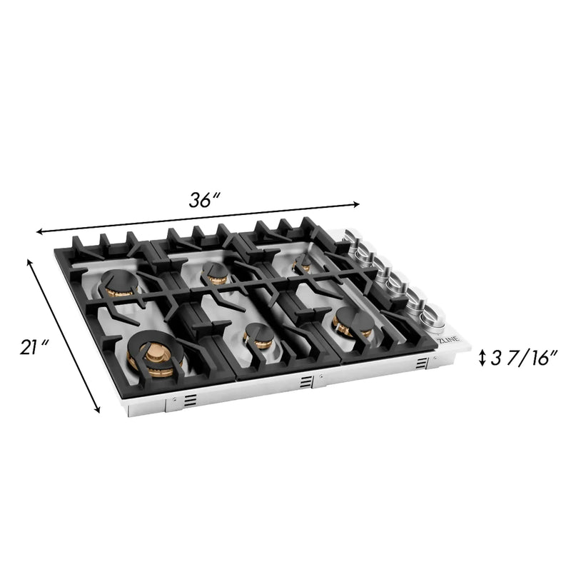 ZLINE 36-Inch Drop-in Gas Stovetop with 6 Gas Brass Burners (RC-BR-36)