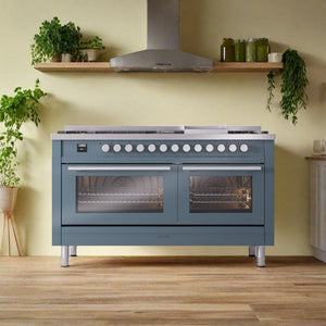 ILVE Professional Plus 60" Dual Fuel Range with 9 Sealed Burners w/Griddle Triple Glass Door - UP60FWMP
