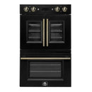 FORNO Asti 30-Inch Double Electric Wall Oven with Upper French Doors in Black/White with Antique Brass Trim
