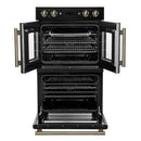 FORNO Asti 30-Inch Double Electric Wall Oven with Upper French Doors in Black/White with Antique Brass Trim