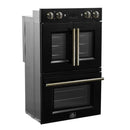 FORNO Asti 30-Inch Double Electric Wall Oven with Upper French Doors in Black/White with Antique Brass Trim