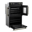 FORNO Asti 30-Inch Double Electric Wall Oven with Upper French Doors in Black/White with Antique Brass Trim