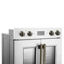 FORNO Asti 30-Inch Double Electric Wall Oven with Upper French Doors in Black/White with Antique Brass Trim