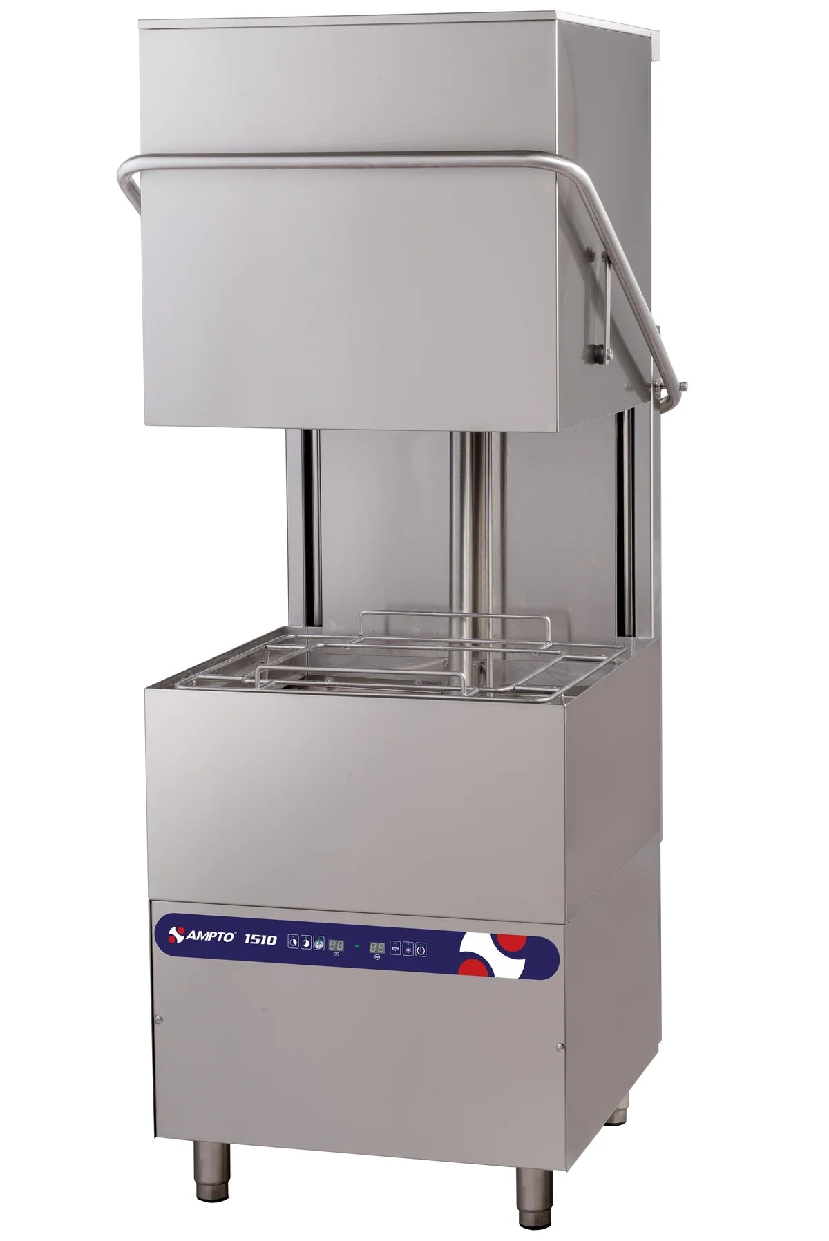 AMPTO Dishwasher, hood type, 34-5/8"W, high temperature, with 8.6kW booster heater, up to (30) racks per hour 