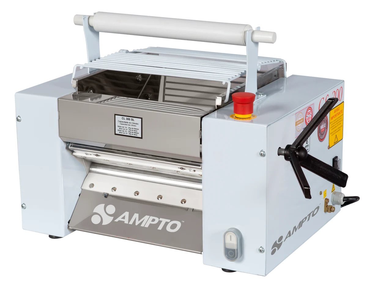 AMPTO Dough Roller & Sheeter table top. 12'' roll width. 4.5 lbs dough capacity. 66 rpm