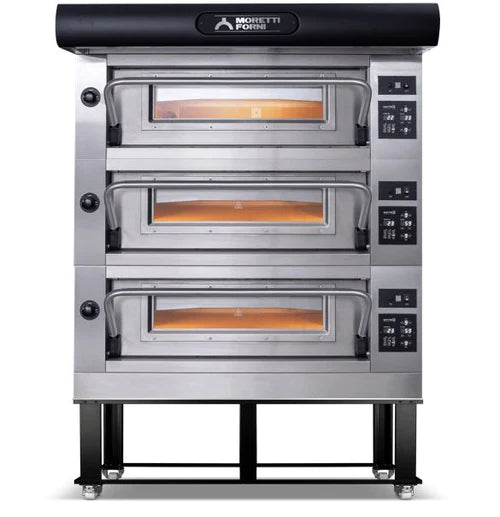 AMPTO Electric Pizza Oven Amalfi 26'' x 41'' x 7'' (Chamber) 208/240/60/3 - 3 Decks with tray guide base 