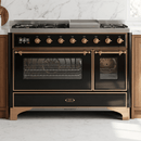 ILVE Majestic II 48 Inch Dual Fuel Range, Double Oven, 8 Burners & Griddle UM12FDNS3