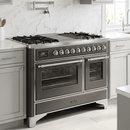 ILVE Majestic II 48 Inch Dual Fuel Range, Double Oven, 8 Burners & Griddle UM12FDNS3