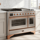 ILVE Majestic II 48 Inch Dual Fuel Range, Double Oven, 8 Burners & Griddle UM12FDNS3