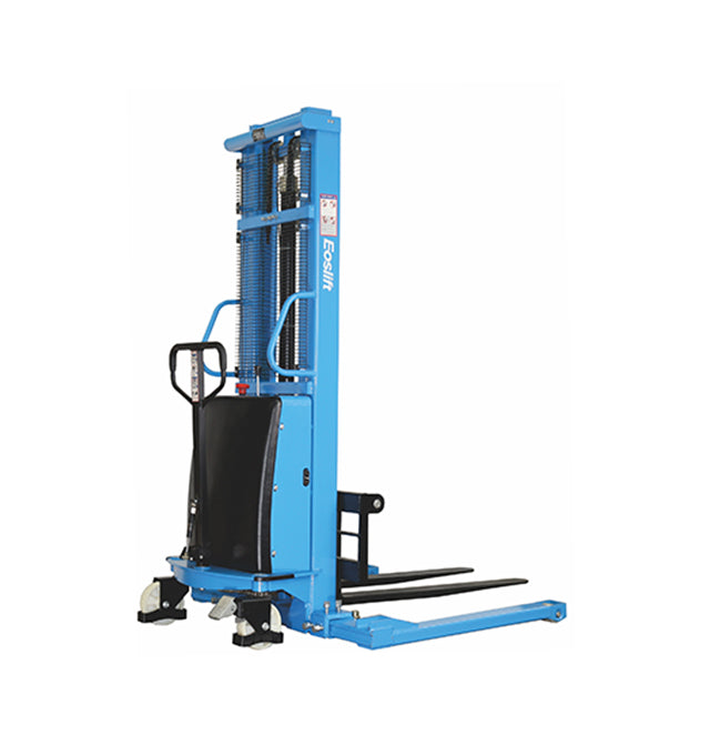EOSLIFT Heavy Duty Industrial Grade S15J Adjustable Base Leg Electric Lift Straddle Pallet Truck Stacker 3300 lbs 118 1 in lifting height with Adjustable Forks