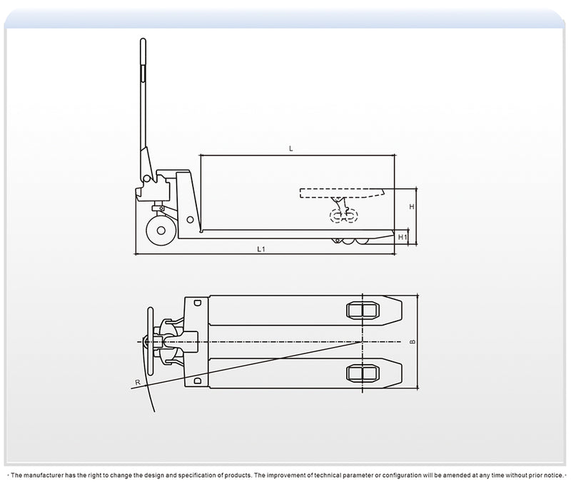 EOSLIFT Industrial Grade (72” long) Manual Pallet Jack 4,400 lbs 27 in x 72 in German Seal System with Polyurethane Wheels