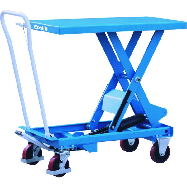 EOSLIFT Industrial Grade Heavy Duty Manual Scissor Lift Table Cart 1543 lbs. Capacity, Table Size 20.5 in. x 39.7 in. with Swivel Rear Caster and Rigid Stationary Front Caster Wheels