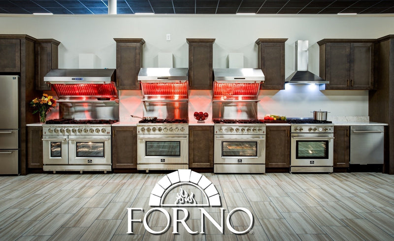 Forno 3-Piece Appliance Package - 48-Inch Gas Range, Pro-Style Refrigerator, and Dishwasher in Stainless Steel