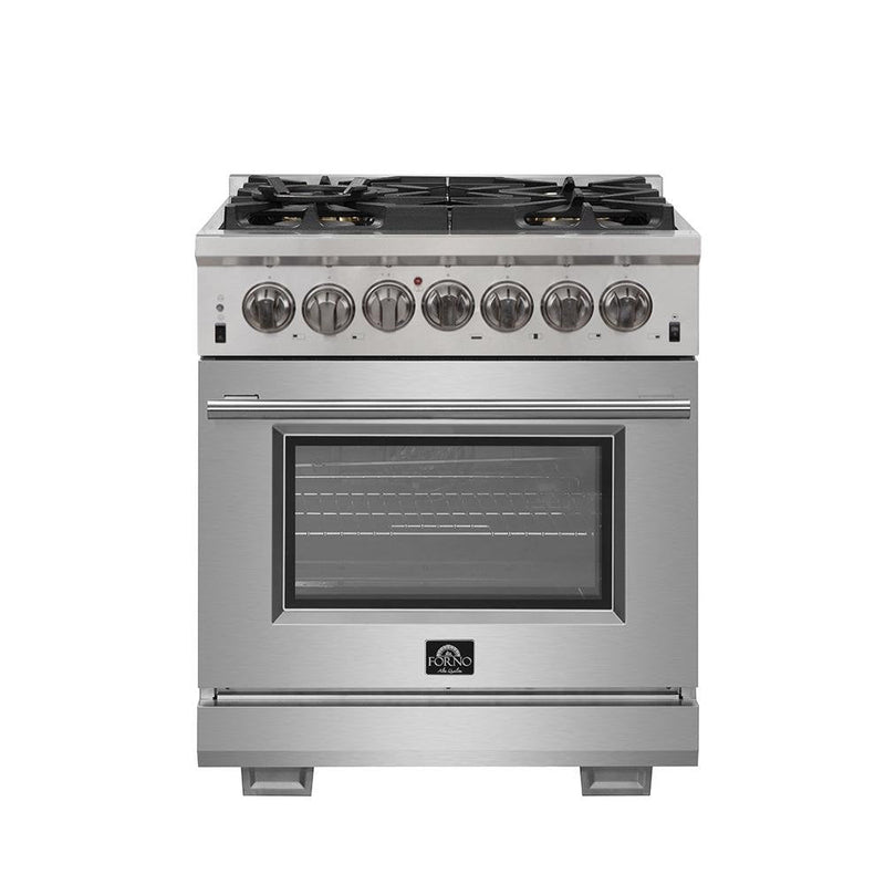 Forno 3-Piece Pro Appliance Package - 30-Inch Dual Fuel Range, French Door Refrigerator, and Dishwasher in Stainless Steel