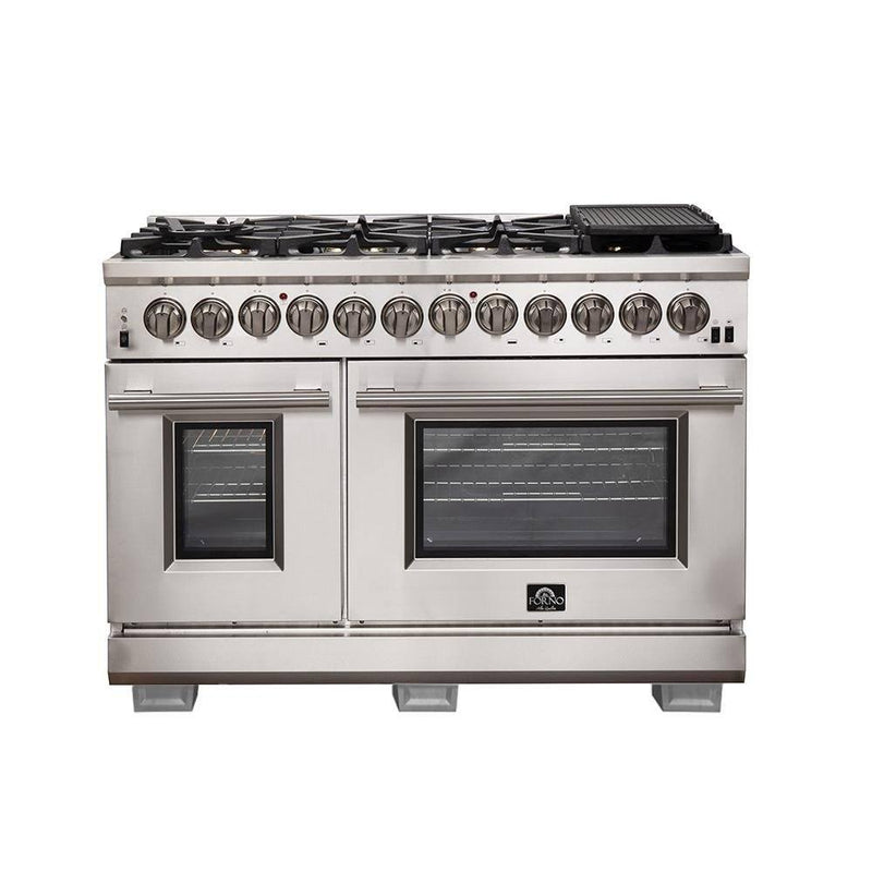 Forno 3-Piece Pro Appliance Package - 48-Inch Dual Fuel Range, French Door Refrigerator, and Dishwasher in Stainless Steel