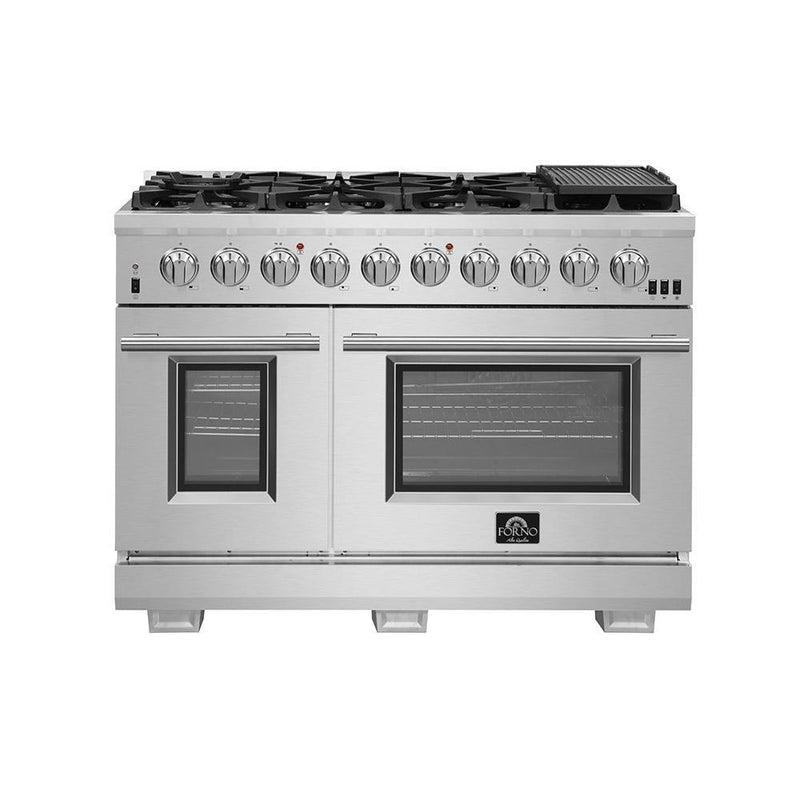 Forno 3-Piece Pro Appliance Package - 48-Inch Gas Range, French Door Refrigerator, and Dishwasher in Stainless Steel