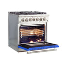 Forno 30-Inch Capriasca Dual Fuel Range with 5 Gas Burners and 240v Electric Oven in Stainless Steel with Blue Door (FFSGS6187-30BLU)