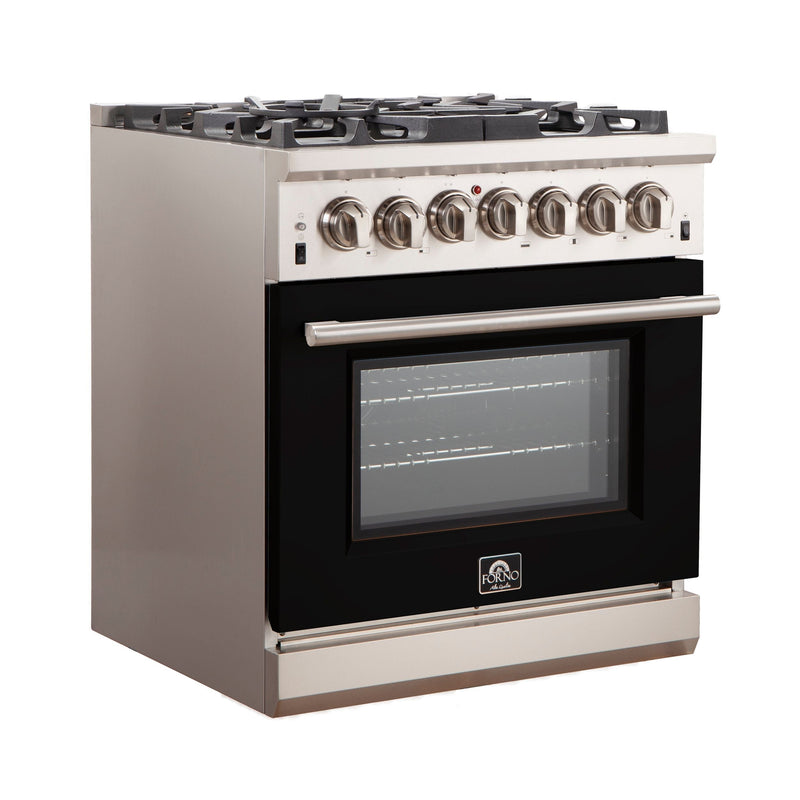 Forno 30-Inch Capriasca Gas Range with 5 Burners and Convection Oven in Stainless Steel with Black Door (FFSGS6260-30BLK)