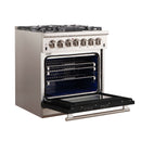 Forno 30-Inch Capriasca Gas Range with 5 Burners and Convection Oven in Stainless Steel with Black Door (FFSGS6260-30BLK)