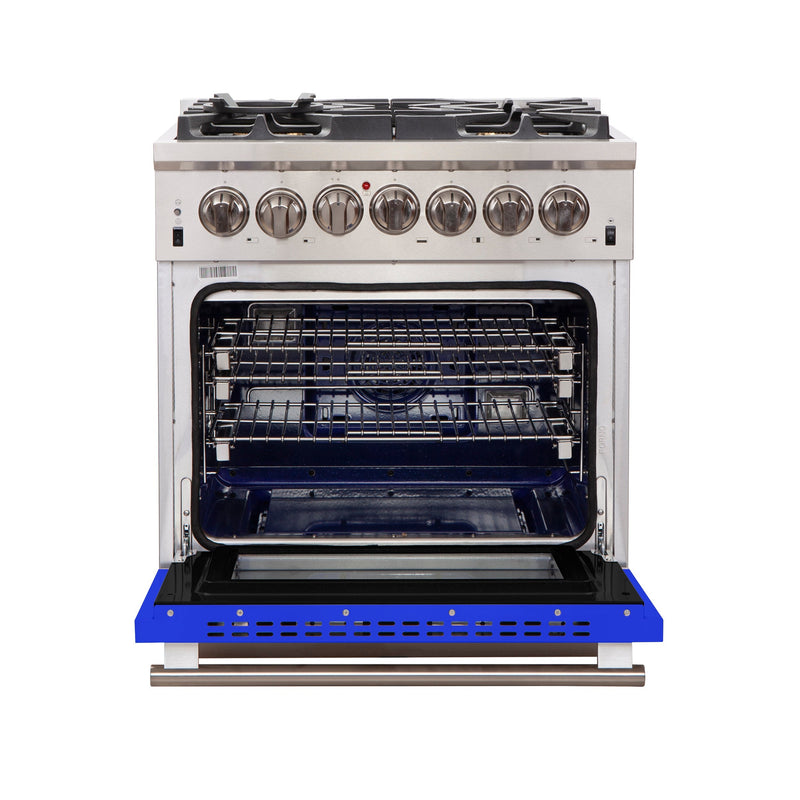 Forno 30-Inch Capriasca Gas Range with 5 Burners and Convection Oven in Stainless Steel with Blue Door (FFSGS6260-30BLU)
