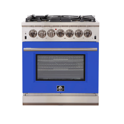 Forno 30-Inch Capriasca Gas Range with 5 Burners and Convection Oven in Stainless Steel with Blue Door (FFSGS6260-30BLU)