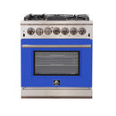 Forno 30-Inch Capriasca Gas Range with 5 Burners and Convection Oven in Stainless Steel with Blue Door (FFSGS6260-30BLU)