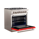 Forno 30-Inch Capriasca Gas Range with 5 Burners and Convection Oven in Stainless Steel with Red Door (FFSGS6260-30RED)